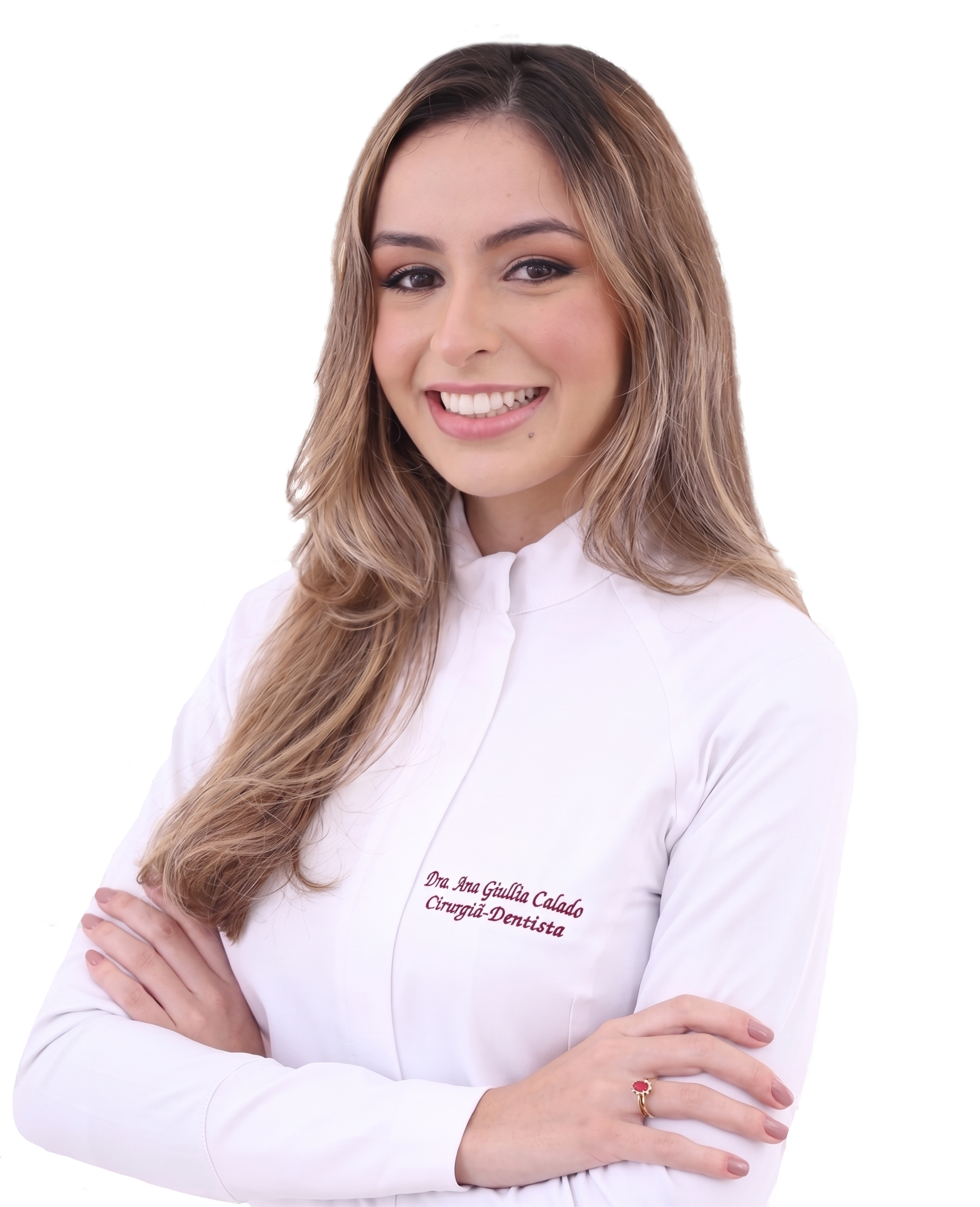 Ana Giullia Calado usando jaleco branco